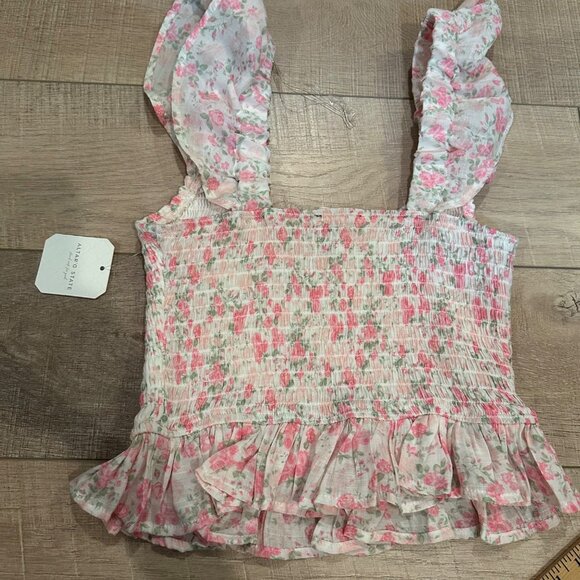ALTAR'D STATE WOMENS IVORY PINK SMOCKED TOP SHIRT NEW MEDIUM - Picture 8 of 8